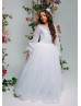 White Eyelash Lace Tulle Long Flower Girl Dress